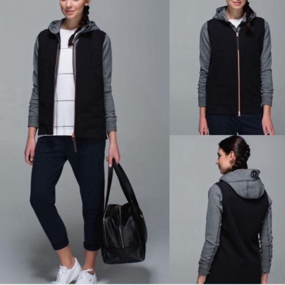 Lululemon Departure Black Vest Rose Gold Zipper